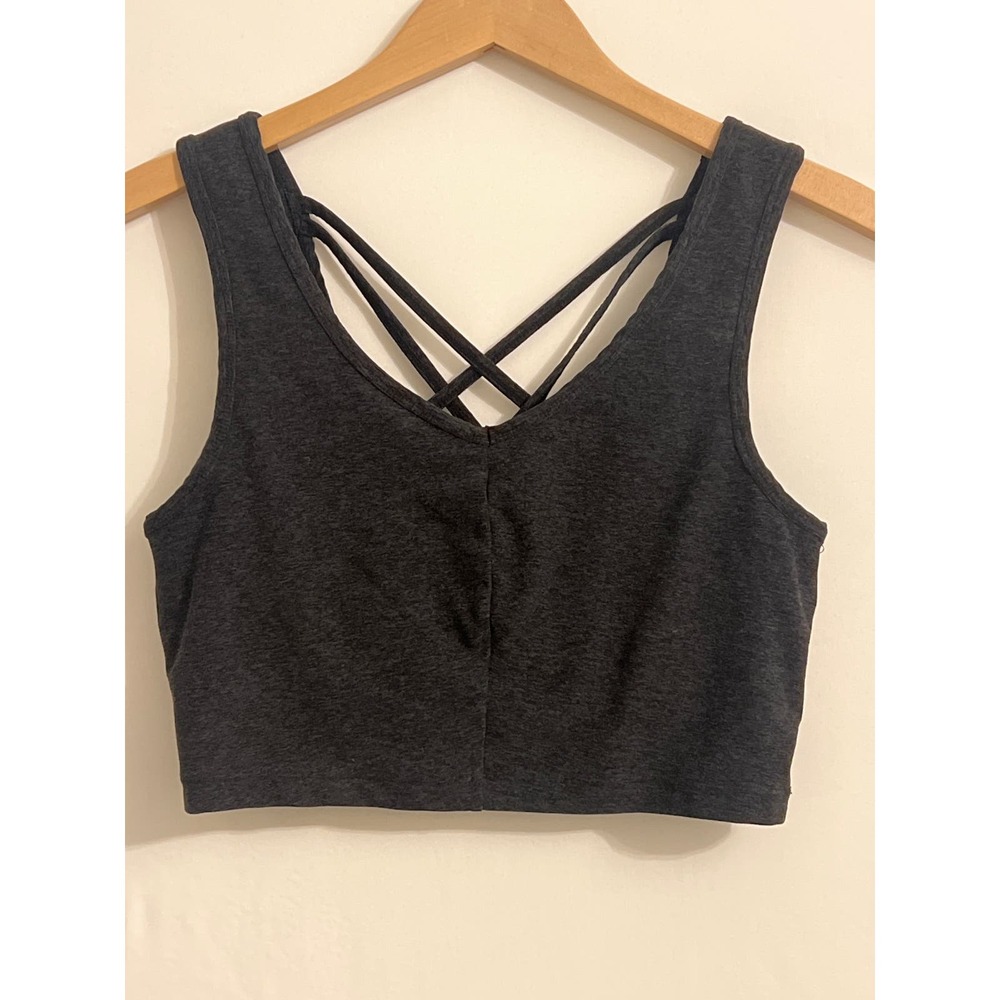 Zella Lola Live In Cropped Tank Charcoal Gray Sz Medium